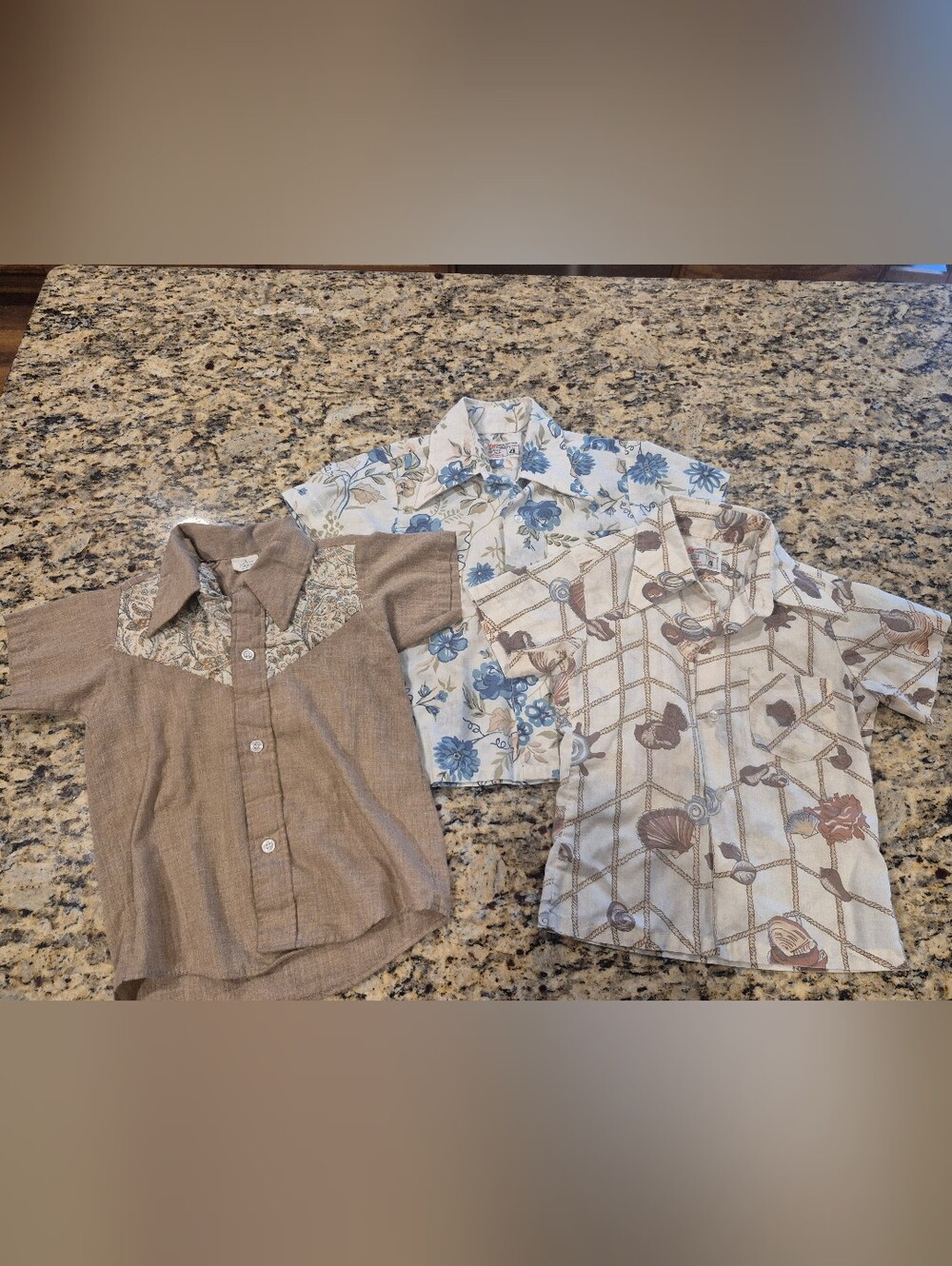 Vintage Kids Short-Sleeve Button-Down Shirts - Brown, Blue & Cream (3-Pack)